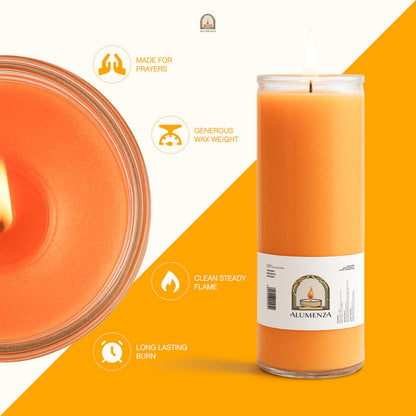 Alumenza 3 Pack Orange 7 Day Candles in Glass Jar – Paraffin Wax, Clean Burning Unscented | Large & Tall Devotional Prayer Pillar Candles for Home, Memorial, Spells, Long Lasting