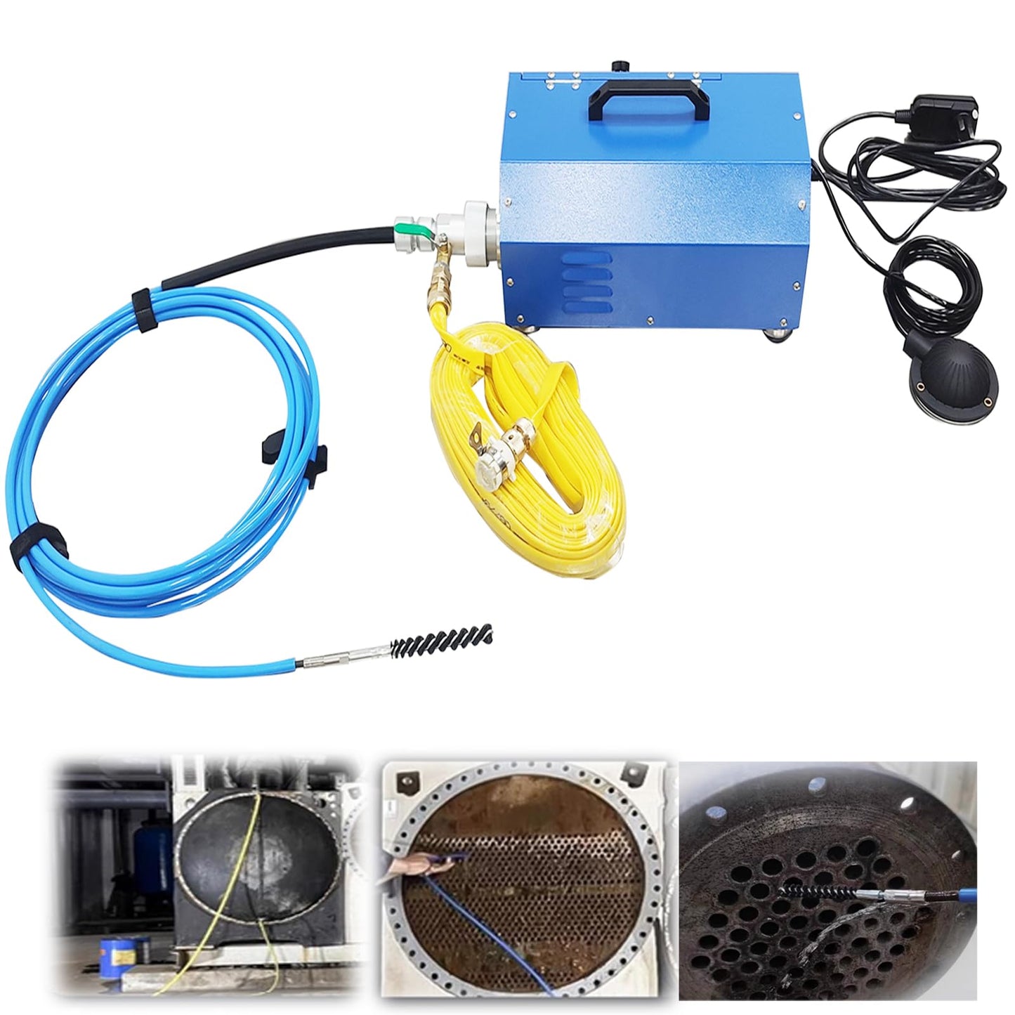 INTBUYING Condenser Pipeline Tube Cleaning Machine for Dia 0.6-0.7in Pipe 110V/220V 370W Adjustable Speed with Transformer Water Spray for Air Conditioner Chiller Heat Exchanger