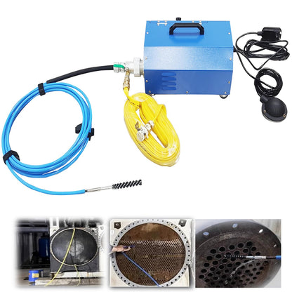 INTBUYING Condenser Pipeline Tube Cleaning Machine for Dia 0.6-0.7in Pipe 110V/220V 370W Adjustable Speed with Transformer Water Spray for Air Conditioner Chiller Heat Exchanger