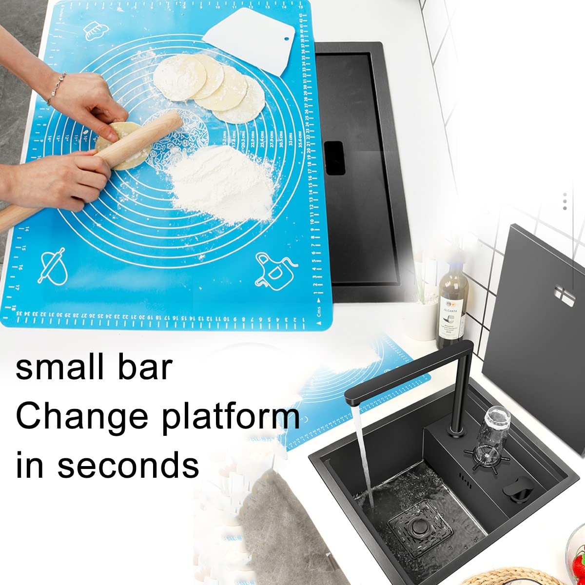 Single Bowl Kitchen Sinks With Cup Washer，stainless steel sink,undermount drop in kitchen sink,Single Bowl Stainless Steel Workstation Bar Sink with Rinser, for home Hotel Cafe Restaurant