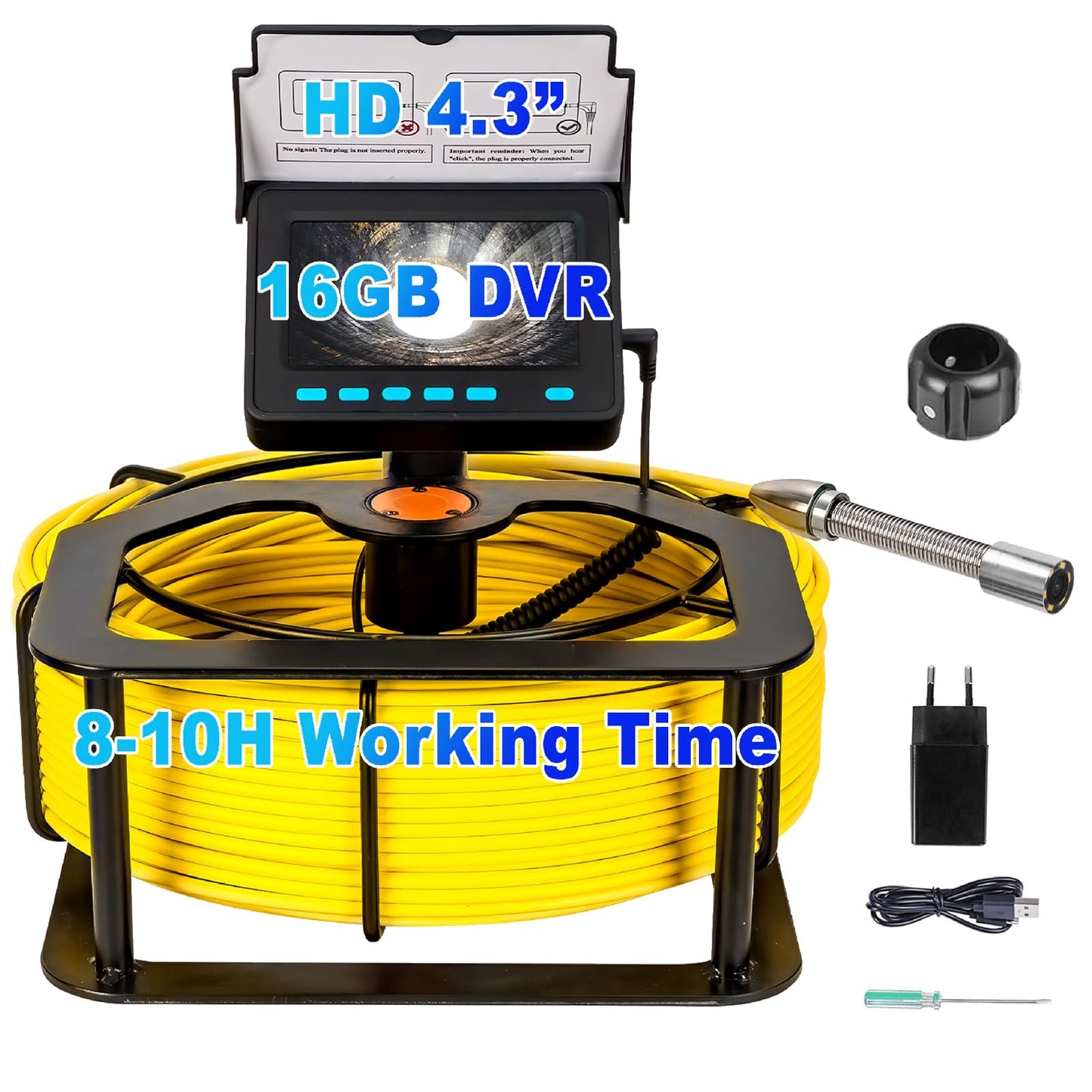 Willsily Drain Inspection Camera,4.3" Industrial Endoscope with DVR Function and LED Lights IP68 Waterproof Sewer Camera 8-10H Battery Borescope for Home Drain Pipe Plumbing(98.4ft/30m)