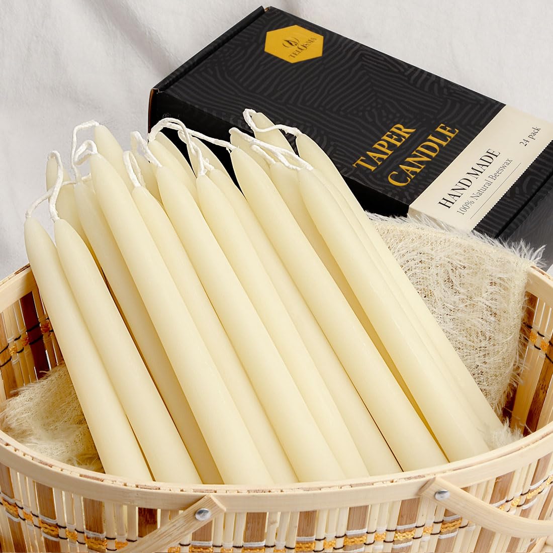 8 inch Beeswax Taper Candles 4 Pack - All Natural, 100% Pure Unscented Bee Wax Candle, Dripless, 5 Hours Burnning Time -Off White