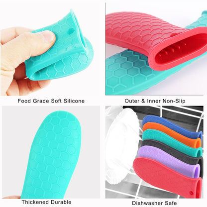 4 Pcs Non-Slip Silicone Hot Handle Holder & Assist Grips, Potholder for Cast Iron Skillets, Heat Resistant Handle Cover Sleeve for Frying Pans, Casserole, Cookware Handles, Lake Blue