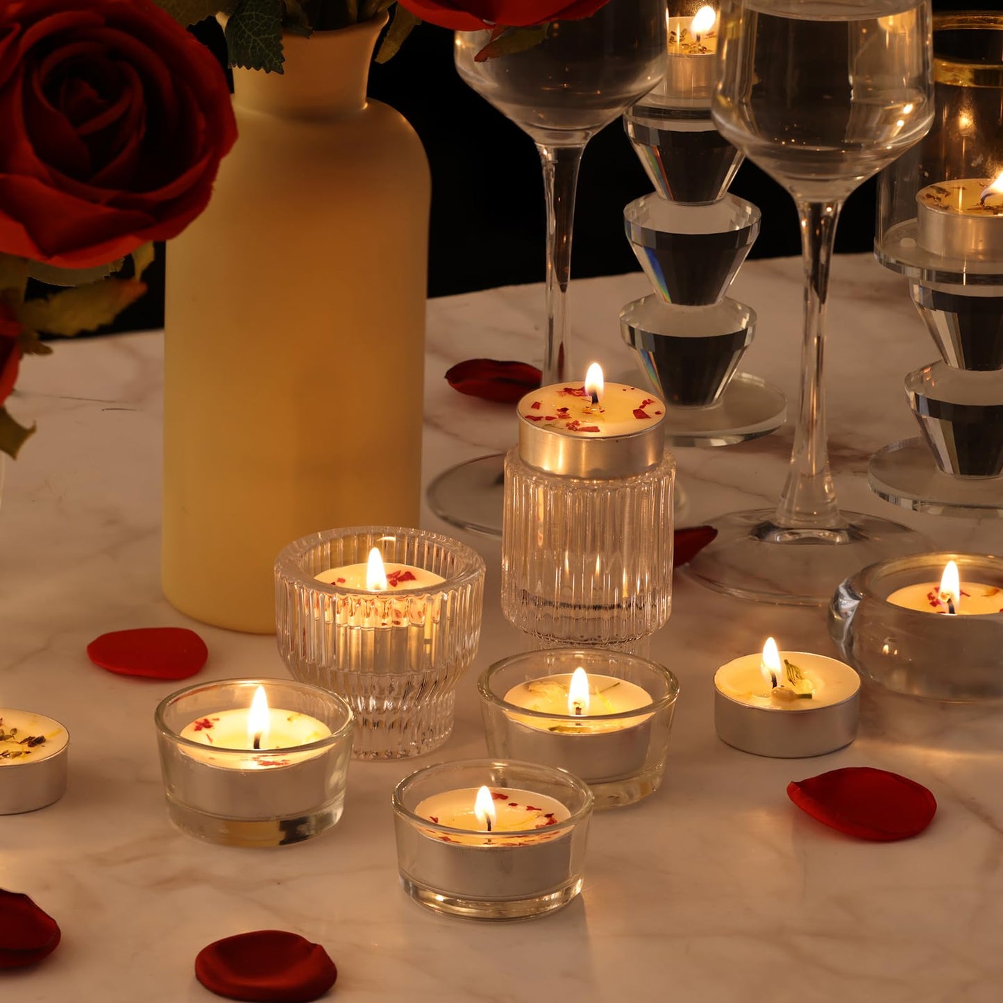 Rose Scented Tealight Candles 16 Pack - 4-Hour Palm Wax White Tea Lights, Plant Dried Flower Tea Lights Candle (Paraffin-Free), Scented Votive Candles for Home/Yoga/Bath/Meditation