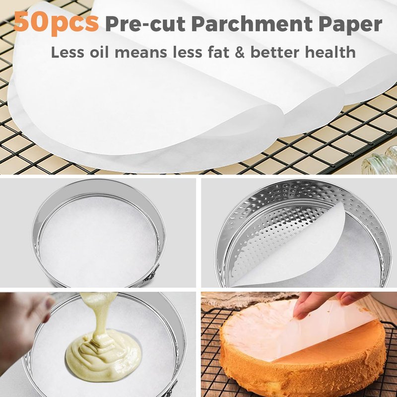304 Stainless Steel Springform Pan 9 Inch Nonstick, Leakproof Cheesecake Pan with Removable Bottom, Spring Form Pan for Cheesecake with Protector, 9 Inch Springform Pan for Cheesecake with 50Pcs Paper