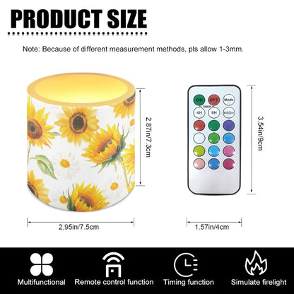 NETILGEN 3 inch Flickering Color Changing LED Candles Set of 4 Flameless Eletric Pillar Candles with Remote Timer Control Home Party Decor Yellow Sunflower Print
