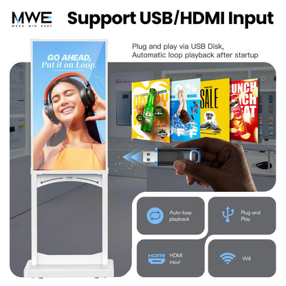 MWE 32 Inch Indoor Digital Signage Display, 1000 Nits Window Advertising Display Kiosk, Free Custom Logo Nameplate, Support Floor Standing or Ceiling Mounted, for Retail Store Window Promotion