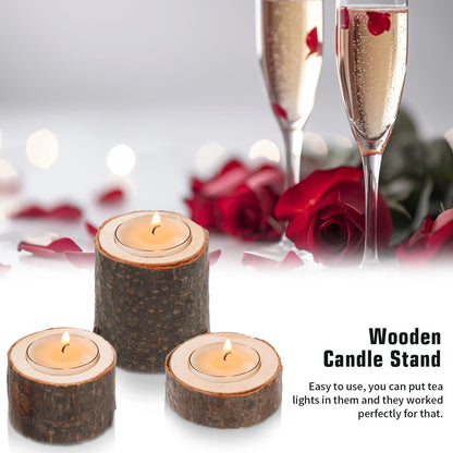 24PCS Wooden Tealight Candle Holder Set, Rustic Wood Tealight Holder with Natural Bark for Wedding Party Home Decor, 3 Sizes (1.6"/ 4cm Inner Diameter)