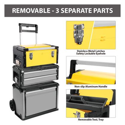 BIG RED Stackable Portable Metal Tool box Organizer with Wheels and 2 Drawers, Rolling Upright Trolley Tool Chest for Garage or Workshop,Yellow,ATRJF-C305ABDYR