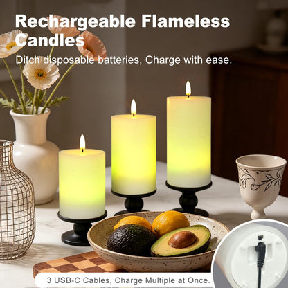 LEDHOLYT Rechargeable Flameless Candles, RGB Color Changing Realistic Flickering Flameless Candles with Remote & Timer, Set of 3