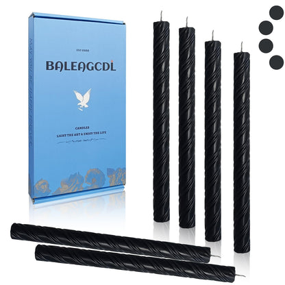 Dripless Twisted Long Taper Candles Black Unscented Ribbed Candle Sticks 10 Inch Smokeless Dinner Candlesticks Long Burning for Party Art Home Decor 6 Pcs