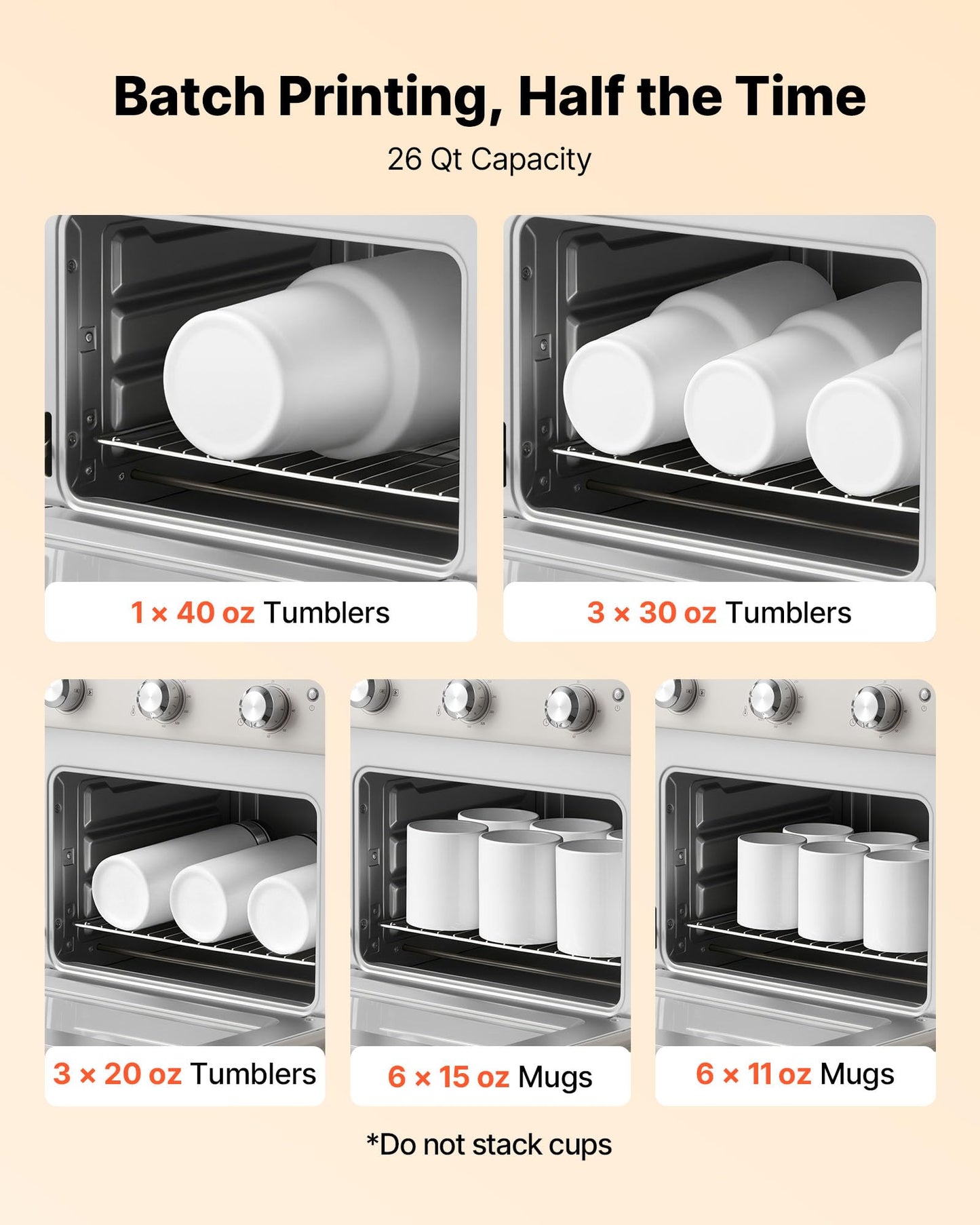 VEVOR Sublimation Oven Machine, 26 Qt, Fits 40oz Tumblers, with 50 Shrink Films, 1 Tape and 2 Heat Gloves, 360° Turbo Convection for Sublimation Blank Tumblers, Mugs, Bowls, Off-White