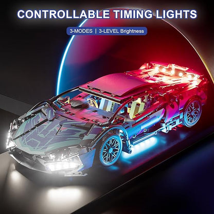 Sport Race Car Building Block Sets for Adults BoysRacing Supercar Toys Kits with LED Lights Collectible 1:14 MOC Model Construction Birthday Gifts for Teens Age 8-12 12-1614 14+(1314 PCS)