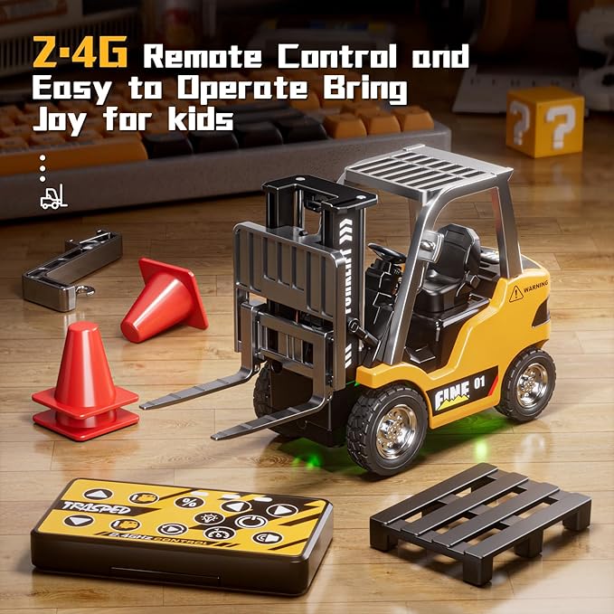 1/64 MINI RC Forklift ToyRemote Control Engineering Truck with Lights &amp Sounds2 in 1 Lift Fork &amp Hook Truck for Adults Boys Kids Age 6-8 8-12 Years Old.