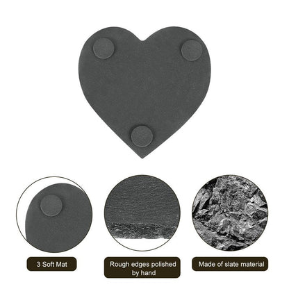 uxcell 12 Pcs Slate Drink Coasters, 4 Inch Black Slate Stone Coasters with Anti-Scratch Bottom, Bar Coasters Cup Coaster for Home Office Kitchen Apartment Bar, Heart Shape