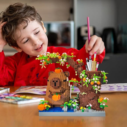 Capybara Set Toy Micro Mini Building Block Pen Holder&ampDesk Organizer Cute Animals Building Bricks Kit(1880Pcs) Arts&ampCrafts for Capybara Lovers for Kids Age 8+ for Adult not Compatible with Leg