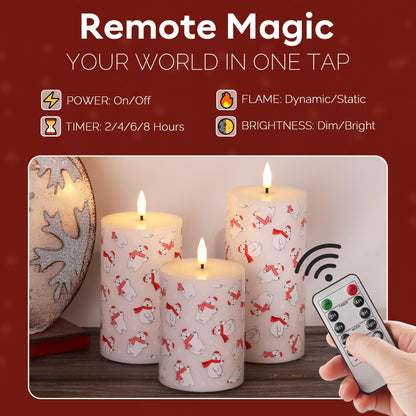 Eywamage Flameless Pillar Candles with Remote, Flickering Bear LED Candles Battery Operated Set of 3