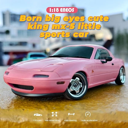 LD1804 RC Drift Car 1:18 Scale Mini MX-5 RWD 2.4GHz Miata RC Vehicles with Gyro and LED Lights for Adults Hobby(Pink)