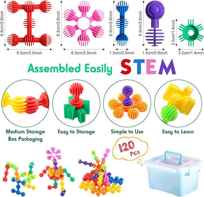 Jenaai 120 Pcs Star Stem Building Toys Plastic Connector Blocks for Teenagers with Tote Kindergarten and Preschool Table Preschool Manipulatives Sets Gift for Daughter and Son