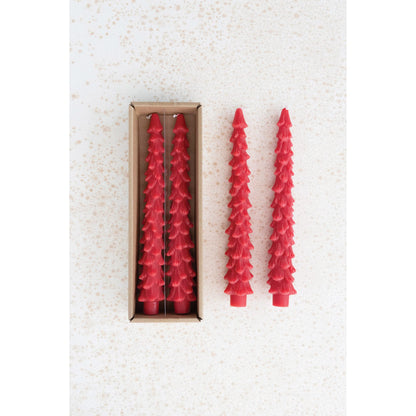 Creative Co-Op Unscented Tree Shaped Taper Candles, Holly Berry Red