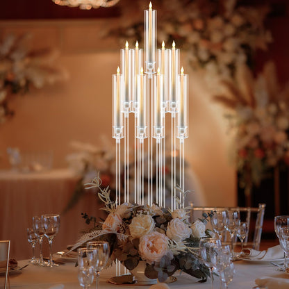 Tessco 4 Pcs 9 Arm 42.5" Acrylic Candelabra Table Centerpiece Floor Candelabras Clear Candle Holder with Removable Lampshade Wedding Candelabra Centerpiece Fit 0.8 LED