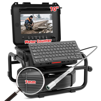 Sanyipace Sewer Camera 165FT/50M with 512Hz Transmitter,10" HD Screen,Self-Leveling,Distance Counter,Inspection Camera with [Mic+Speaker+Audio Video] Record,32GB,Ideal for Plumbers and Home(7mm Cable)