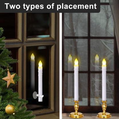 Kithouse Flameless Candles 10 Pack Battery Operated Window Candles with Drip Texture,Remote Timer,10 Removable Candle Holders,10 Suction Cups,20 AA Batteries for Home Decor Christmas Wedding(Gold)