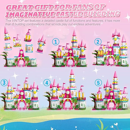 Castle STEM Building Toys for Girls Ages 6-12 Years Old 1000PCS Building Sets for Girls &amp Boys Pink Princess Castle Carriage Playset (Castle Building Blocks)