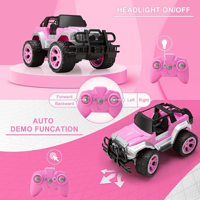 Carox Remote Control Car for Girls 160 mins Pink RC Car with Doll and Sticker 1:16 Scale RC Convertible Truck with Rechargeable Batteries Birthday for Ages 4-12 Years Girls