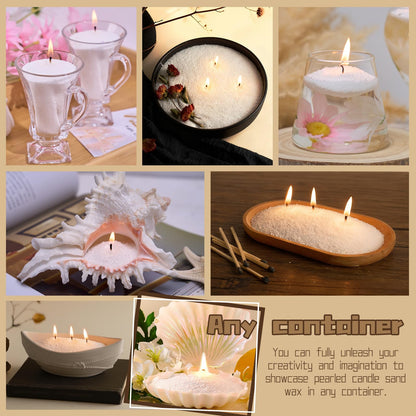 8LB Candle Sand- White Candle Beads, Sand Wax for Wedding Decor, Pearled Candles with Wicks (100 Pcs) & Spoons, Unscented for Powder Candle Making, Candles Refill Kit