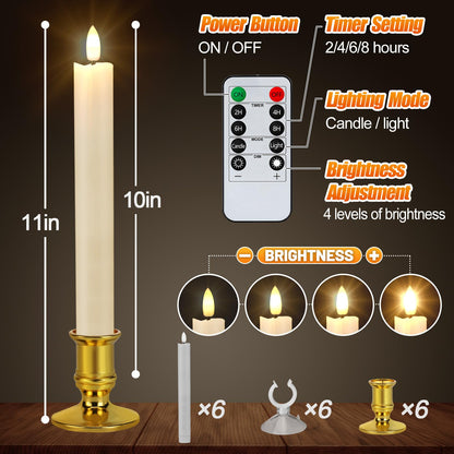 PAMASE 2-in-1 LED Christmas Window Candles - Battery Operated Christmas Candles with Timer/Removable Candlesticks/Suction Cups, Flameless Candle Lights for Xmas Holiday Decorations (6 Pack)
