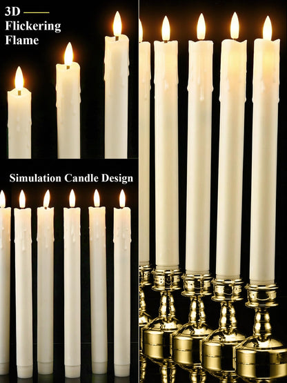 VIHOSE 24 Pcs Flameless Taper Candles with Holders Remote Timer Battery Operated Candles Bulk LED Candlesticks Flickering for Valentines Wedding Home Window Carnival Party Decor(Gold,Dripping Style)