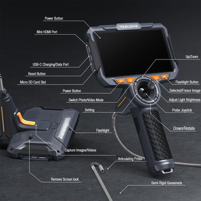 Teslong 3.9mm 4-Way Articulating Borescope with Light, 6'' IPS Endoscope Inspection Camera with 360 Articulated Probe, Flexible Automotive Mechanics Gadgets Fiber Optic Scope Cam (0.15inch-5FT)