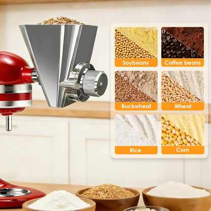 Ezato 2026 Grain Mill Attachment for KitchenAid Stand Mixer, All Metal 9 Levels Flour Mill for KitchenAid, Fit for Grinding Wheat, Corn, Oats, Millet, Coffee Beans