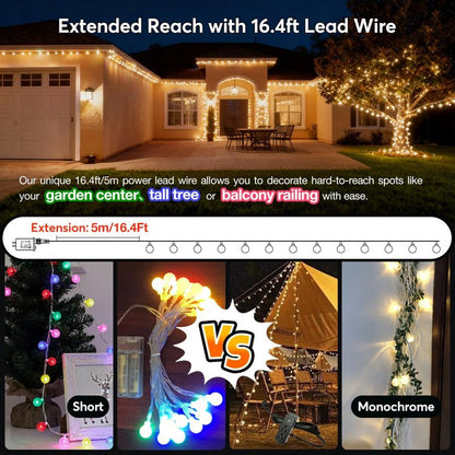 RaThun 49.2ft Globe String Lights with 16ft Extended Lead & Stable Remote - 100 LED Warm White, 8 Distinct Modes, IP44 Waterproof, UL Certified, Linkable for Indoor Outdoor Wedding Party Decor