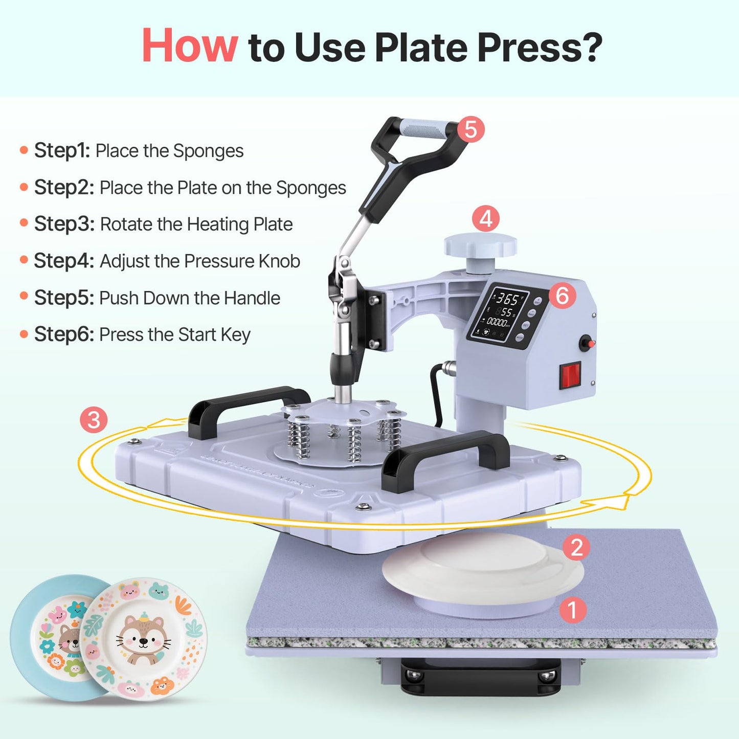 Slendor Heat Press Machine Sublimation Heat Press 360° Swing Away Heat Transfer Digital T-Shirt Pressing with 30OZ 20OZ Tumbler Press, Multifunction Combo for Hat Cap Plate 12''X15'' 5IN1 Lavender