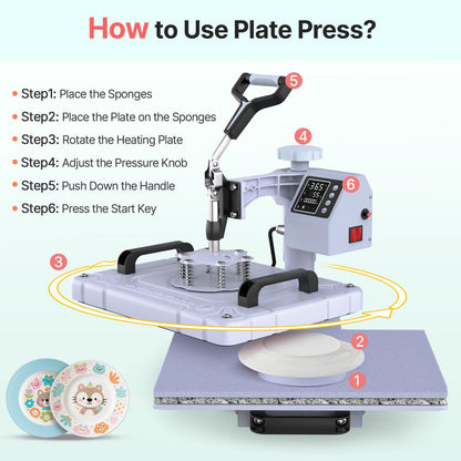 Slendor Heat Press Machine Sublimation Heat Press 360° Swing Away Heat Transfer Digital T-Shirt Pressing with 30OZ 20OZ Tumbler Press, Multifunction Combo for Hat Cap Plate 12''X15'' 5IN1 Lavender