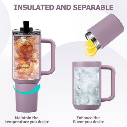 Pawtong 40oz Insulated Tumbler with 2-in-1 Lid and Straw, Bottom Detachable 2-in-1 Tumbler with Handle Stainless Steel Water Bottle Reusable Coffee Tumbler Travel Mug Wide Mouth Thermal Cup (Purple)