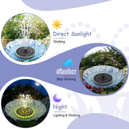 Yzert Solar Fountain - Colorful Ring Lights & 3.5W Pump with 2000mAh Battery | Ideal for Bird Baths, Ponds, Pools