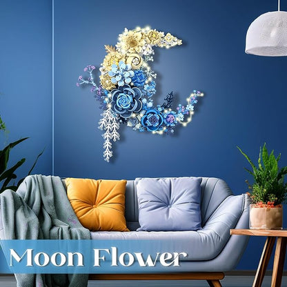 Moon Flower Building Set for Adults - 934 Pcs Light Up Botanical Kit with Lisianthus &amp Roses Artificial Flower Decoration for Home Bedroom Office Shelf Unique Gifts for Flower Lover