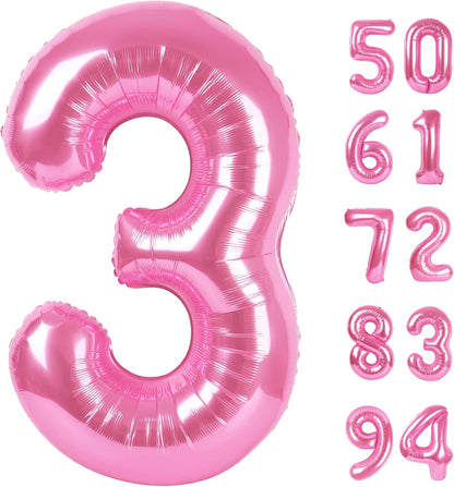 Number 3 Balloon - 40 Inch Pink Birthday Decoration for Kids & Women’s Parties