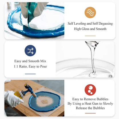 Epoxy Resin, 32OZ Epoxy Resin Crystal Clear, Not-Yellowing No-Bubble, Self Leveling Easy-Pour Easy Mix 1:1 Casting Kit & Coating for DIY Jewelry Making, Art Resina Clear Crafts, Molds, River Tables