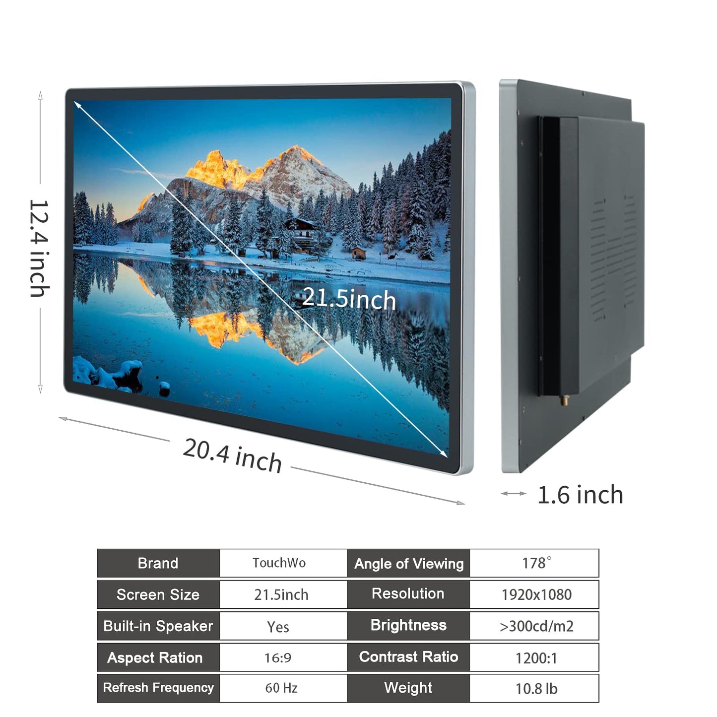 TouchWo 21.5 inch Android 14 Touchscreen Monitor Tablet, 16:9 FHD 1080P, WiFi & BT, Built-in Speakers, RK3576 8GB RAM & 128GB ROM, Smart Board for Classroom, Meeting & Game