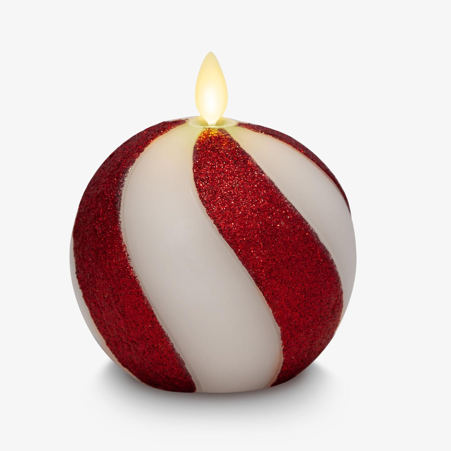 Luminara - Flameless Holiday Crystal Beads Glitter Sphere Candle - Candy Cane Red - Pack of 1-4x4.25 - Auto Timer Built-in 5-Hour Timer Indoor Use