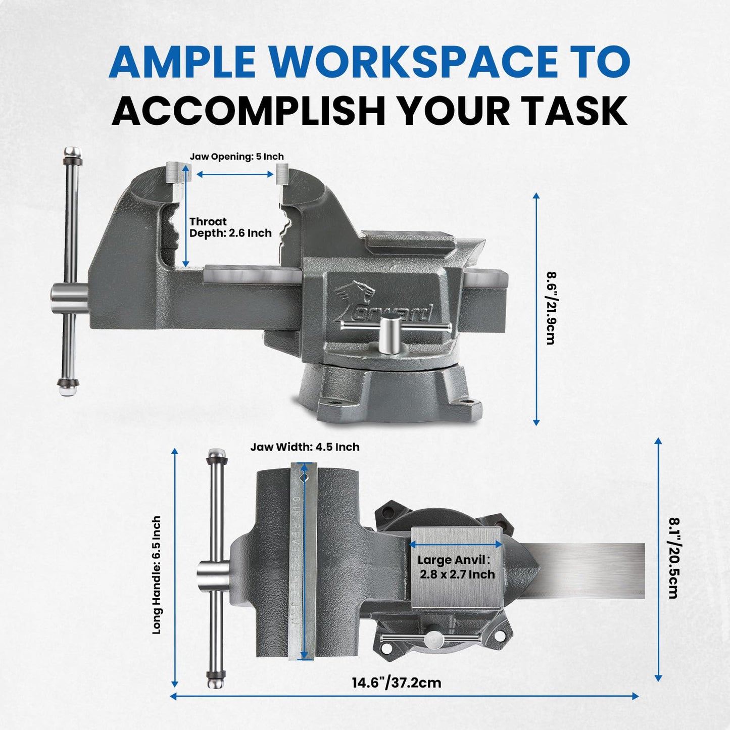 Forward CR40A 4.5 Inch Bench Vise Heavy Duty Vice with Anvil and 210 Degrees Swivel Base (4 1/2")