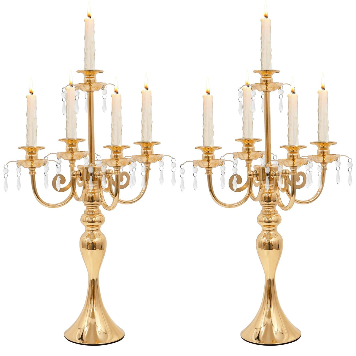 Candelabras Centerpieces for Tables, 20" Tall Candlestick Holder for Taper Candles, 5 Arm Crystal Candelabra Candle Holder for Wedding Centerpiece Decor Party Event Reception Decoration (Gold)