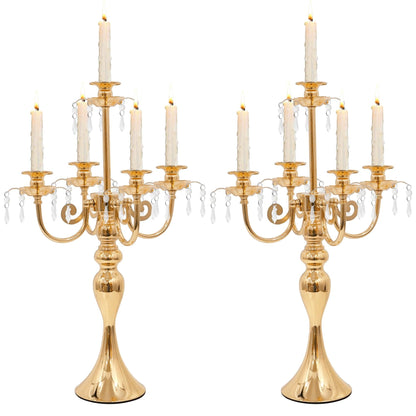 Candelabras Centerpieces for Tables, 20" Tall Candlestick Holder for Taper Candles, 5 Arm Crystal Candelabra Candle Holder for Wedding Centerpiece Decor Party Event Reception Decoration (Gold)