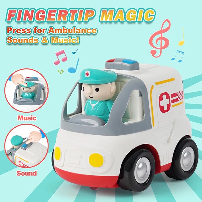 Remote Control Car for Kids - Cartoon RC Ambulance Toy for Toddlers 18+ Months Ages 2 3 4 5 Years Old Birthday Gifts for Boys with Lights &amp Sounds &amp Music
