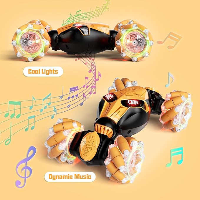 Gesture Sensing RC Car Hand Controlled Remote Control LED Car Toys for Kids 8-12 Years Old 2.4GHz 4WD Double Sided 360° Flips Off Road Vehicle Toys w/Lights&ampMusic Boys Grils Brithday Gift