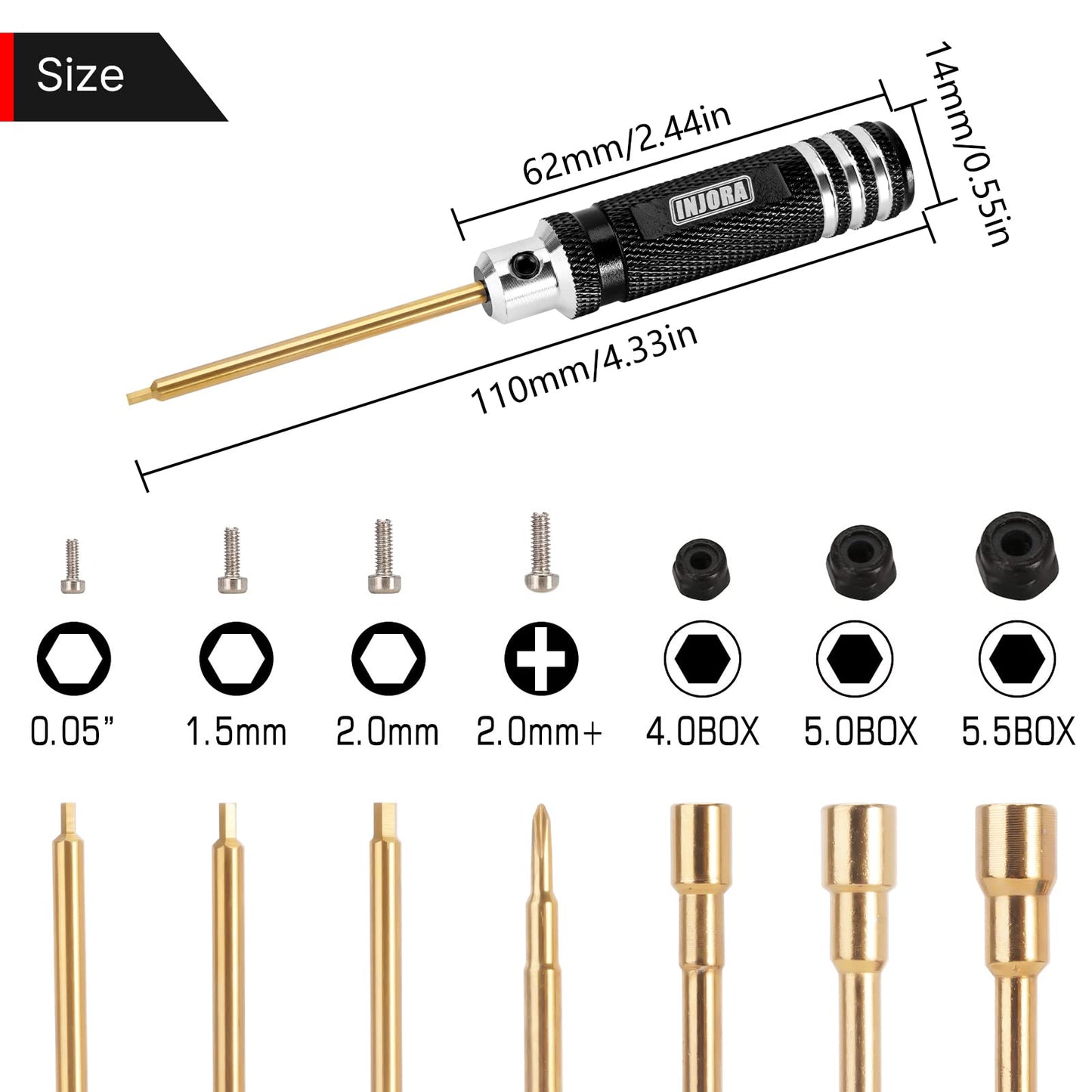 INJORA Short Handle Hex Screwdriver Nut Driver Tool Kit for 1/18 1/24 RC Mini Crawler Car TRX4M SCX24 FCX24,7PCS